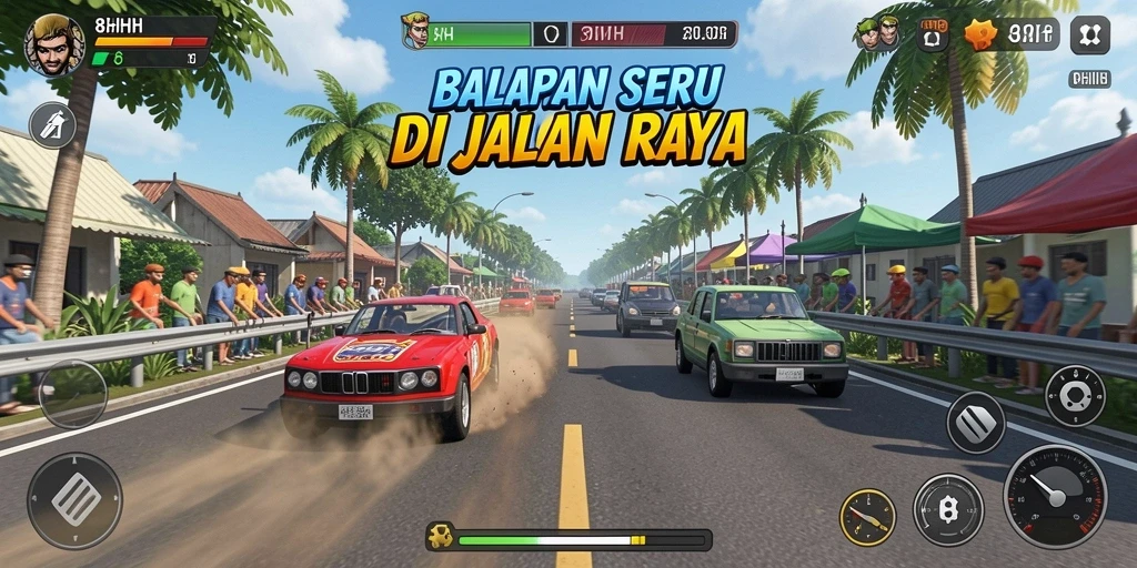 Screenshot dari gameplay balapan yang seru di 8HHH.
