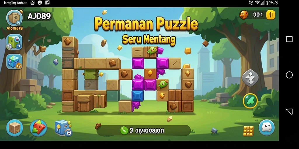 Tangkapan layar AJO89 menampilkan pemain menyelesaikan puzzle yang penuh warna.